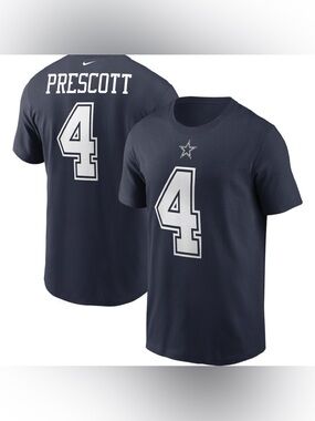 Men's Dallas Cowboys Dak Prescott Nike Navy Name & Number T-Shirt Sz. S